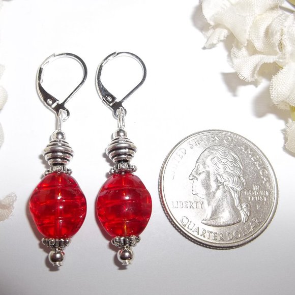Silver & Red Earrings Dangle Drop Fashion Accessory Jewelry Set Pair NWT 7286 - Picture 2 of 9